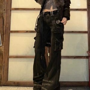 Utility Cargo Flare Jeans - 2000s Fashion, Nostalgia 2000s Outfits