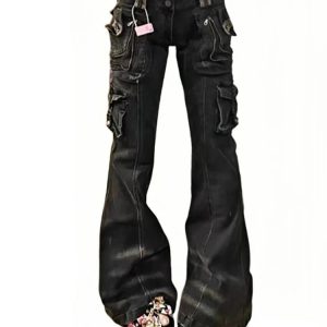 Utility Cargo Flare Jeans - 2000s Fashion, Nostalgia 2000s Outfits