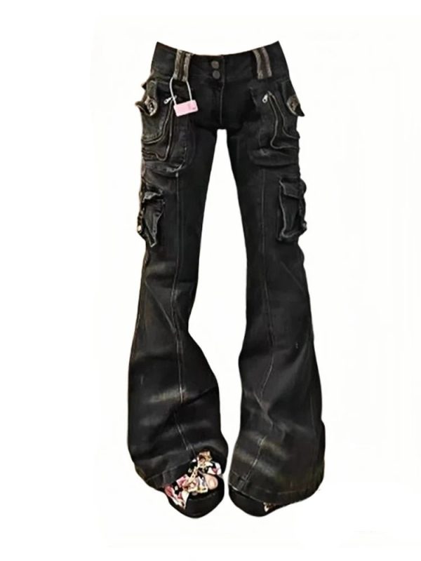 Utility Cargo Flare Jeans - 2000s Fashion, Nostalgia 2000s Outfits