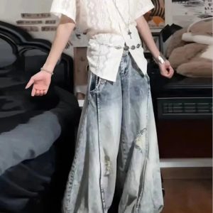 Vintage Balloon Wide-Leg Jeans - 2000s Fashion, Y2K Aesthetic Outfit