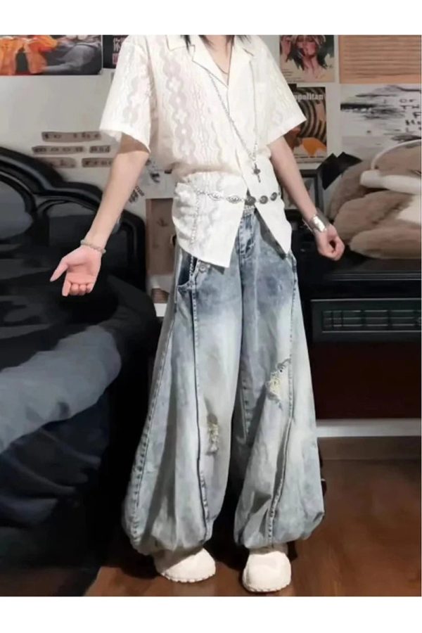 Vintage Balloon Wide-Leg Jeans - 2000s Fashion, Y2K Aesthetic Outfit