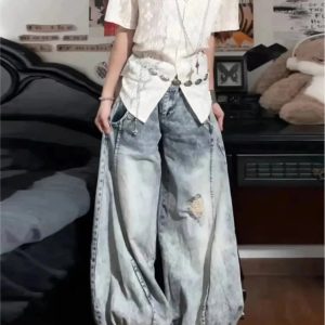 Vintage Balloon Wide-Leg Jeans - 2000s Fashion, Y2K Aesthetic Outfit