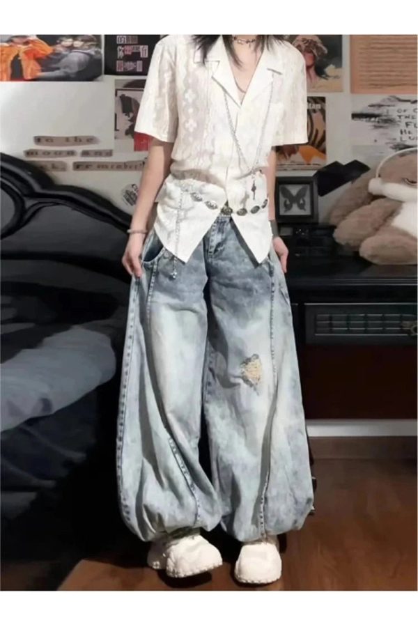 Vintage Balloon Wide-Leg Jeans - 2000s Fashion, Y2K Aesthetic Outfit