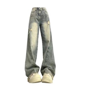 Vintage Fade Distressed Wide-Leg Jeans - 2000s Fashion Nostalgia Outfit