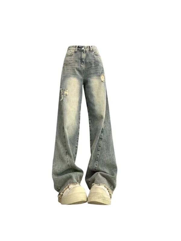 Vintage Fade Distressed Wide-Leg Jeans - 2000s Fashion Nostalgia Outfit