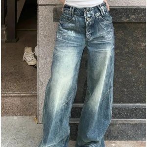 Vintage Fade Wide-Leg Jeans - 2000s Fashion, Y2K Aesthetic Outfit