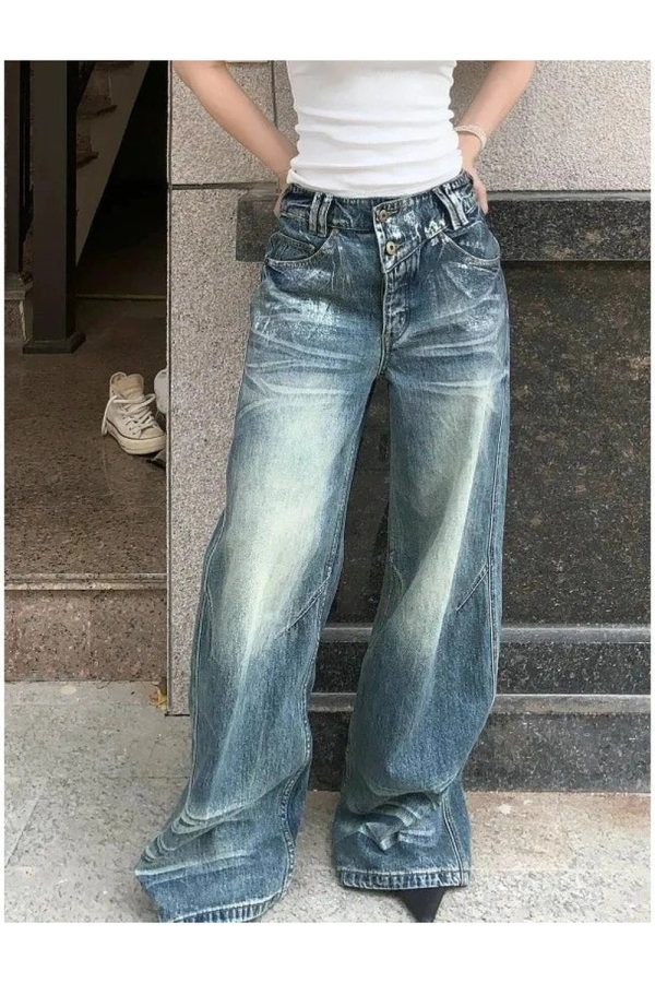 Vintage Fade Wide-Leg Jeans - 2000s Fashion, Y2K Aesthetic Outfit