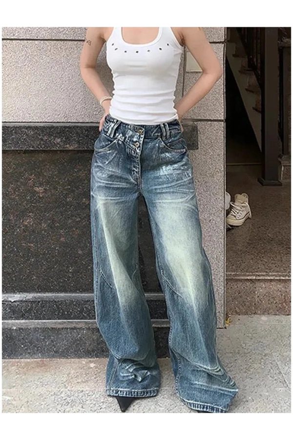 Vintage Fade Wide-Leg Jeans - 2000s Fashion, Y2K Aesthetic Outfit