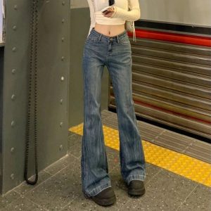 Vintage Flare Denim Jeans - 2000s Fashion, Y2K Aesthetic, Nostalgia Outfits