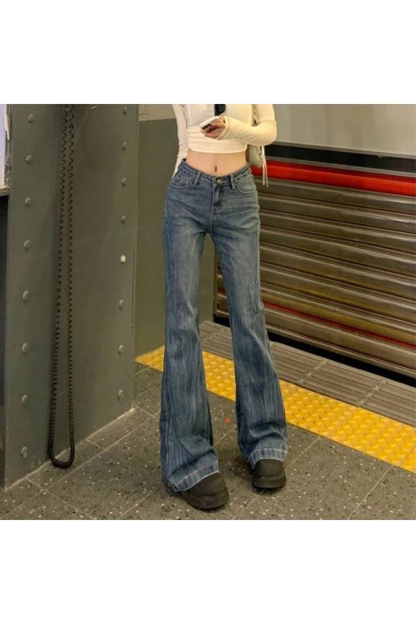 Vintage Flare Denim Jeans - 2000s Fashion, Y2K Aesthetic, Nostalgia Outfits