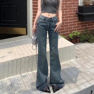 Vintage Flare Denim Jeans - 2000s Fashion, Y2K Aesthetic, Nostalgia Outfits