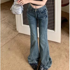 Vintage Flare Denim Jeans - 2000s Fashion, Y2K Aesthetic, Nostalgia Outfits