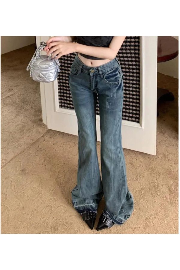 Vintage Flare Denim Jeans - 2000s Fashion, Y2K Aesthetic, Nostalgia Outfits