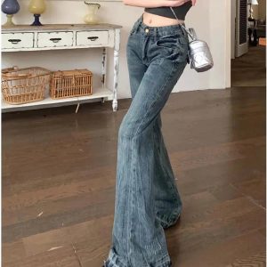 Vintage Flare Denim Jeans - 2000s Fashion, Y2K Aesthetic, Nostalgia Outfits