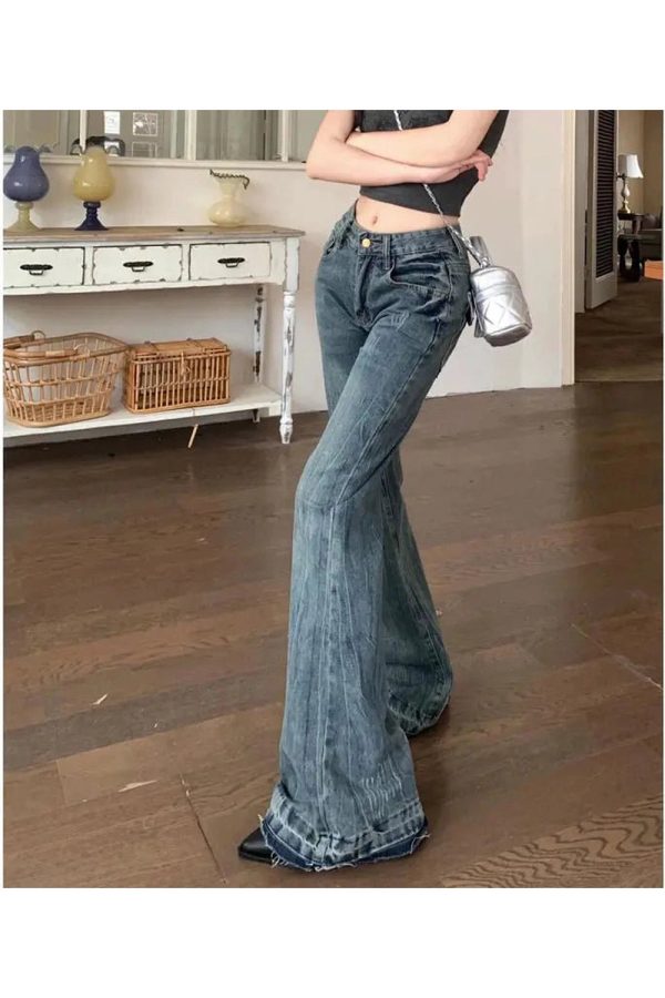 Vintage Flare Denim Jeans - 2000s Fashion, Y2K Aesthetic, Nostalgia Outfits