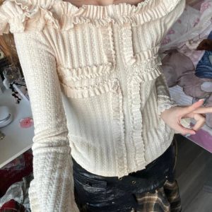 Vintage Ruffle Off-Shoulder Top for 2000s Fashion & Nostalgia Outfits