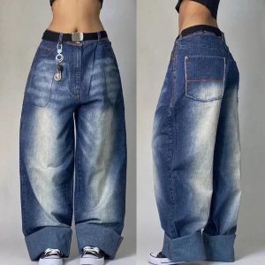 Vintage Washed Baggy Jeans - 2000s Fashion, Y2K Aesthetic Outfit