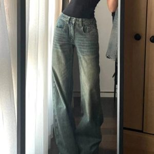 Vintage Washed Wide-Leg Jeans - 2000s Fashion, Y2K Aesthetic Outfit