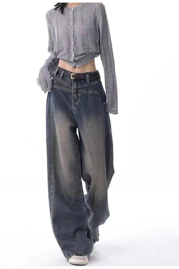 Vintage Washed Wide-Leg Jeans for 2000s Fashion & Nostalgia Outfits