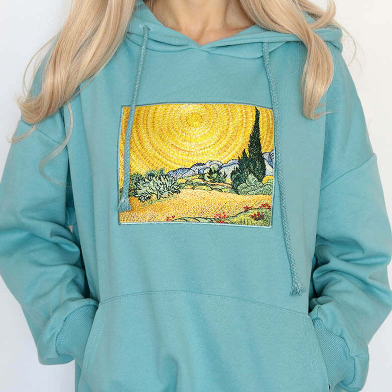 Wheat Field with Cypresses Hoodie - 2000s Fashion Inspired Winter Outfit