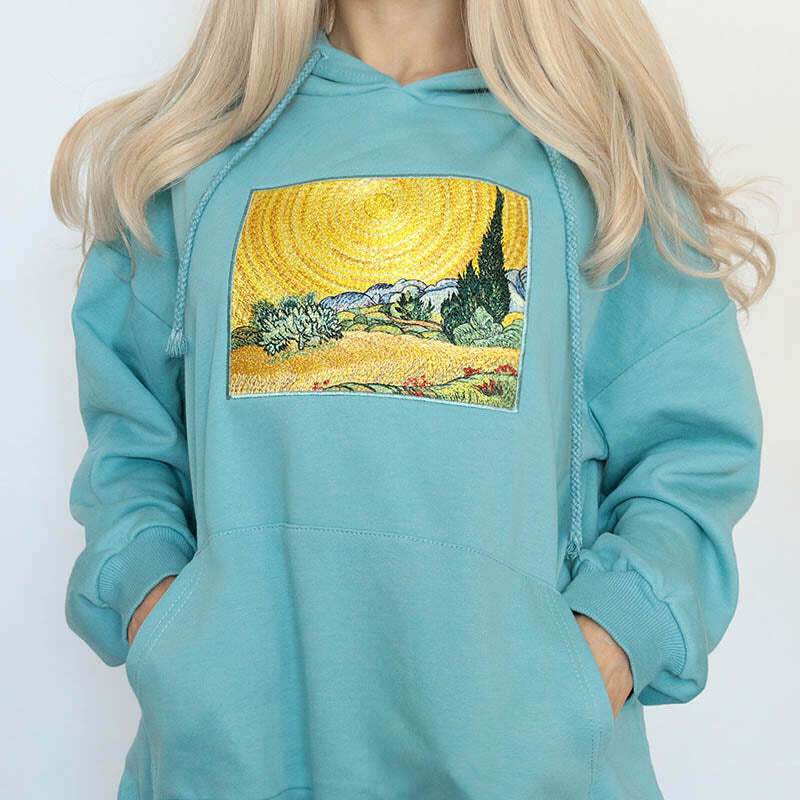 Wheat Field with Cypresses Hoodie - 2000s Fashion Inspired Winter Outfit