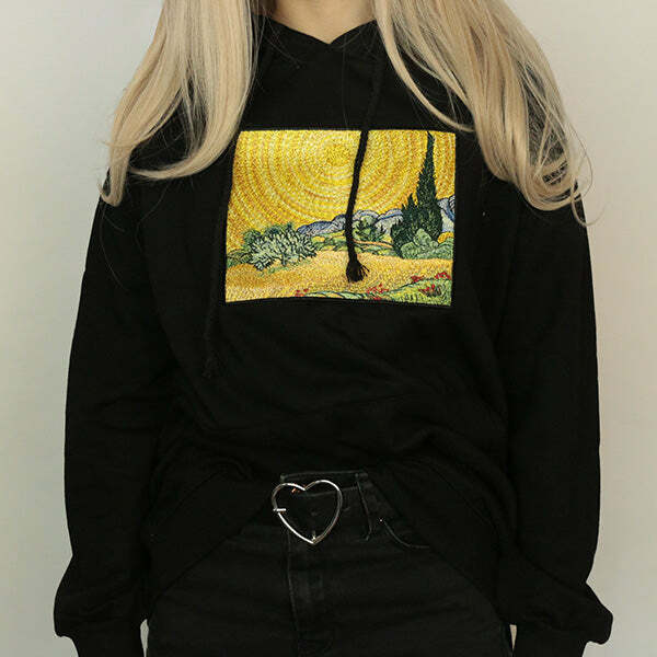 Wheat Field with Cypresses Hoodie - 2000s Fashion Inspired Winter Outfit