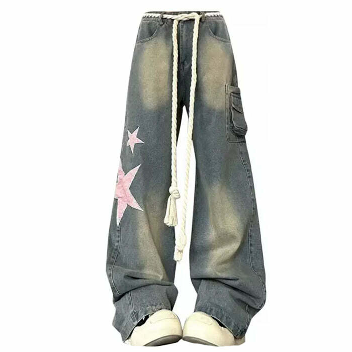 Y2K Aesthetic Star Jeans - 2000s Fashion, Nostalgia Outfits, Winter Style