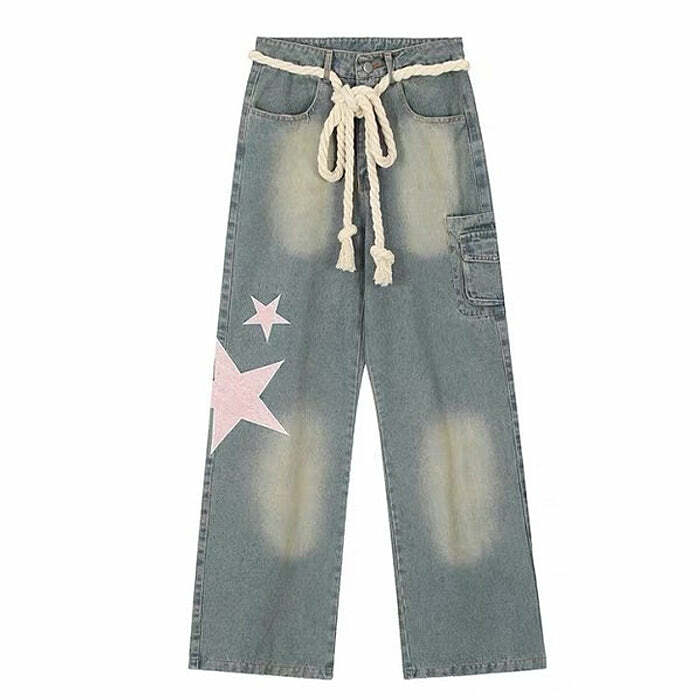 Y2K Aesthetic Star Jeans - 2000s Fashion, Nostalgia Outfits, Winter Style