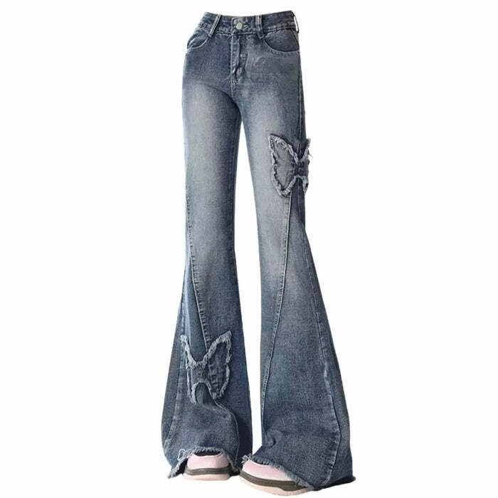 Y2K Butterfly Flare Jeans - 2000s Fashion, Nostalgia Outfits, Vintage Style