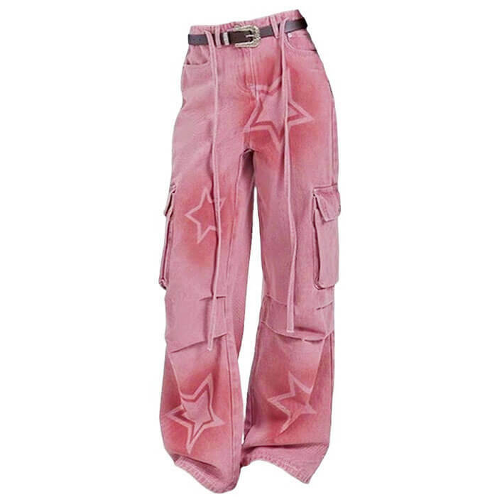 Y2K Graffiti Star Jeans - 2000s Fashion, Nostalgia Outfits, Winter Style