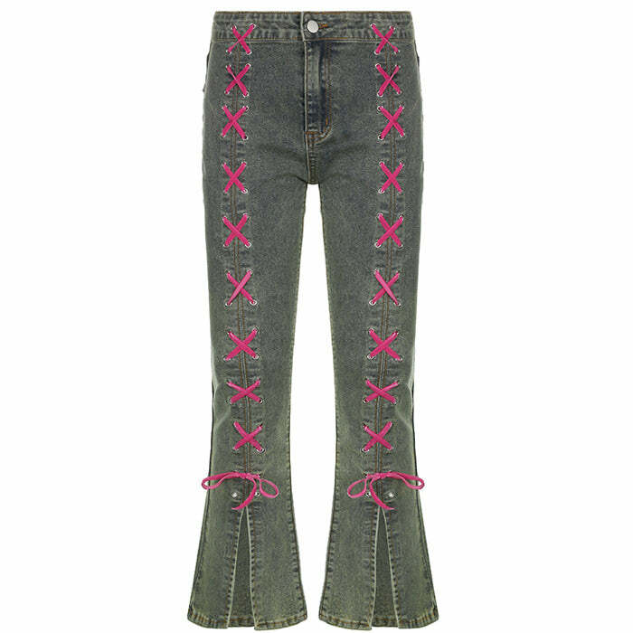 Y2K Lace Up Jeans - 2000s Fashion, Nostalgia Outfits, Winter Styles