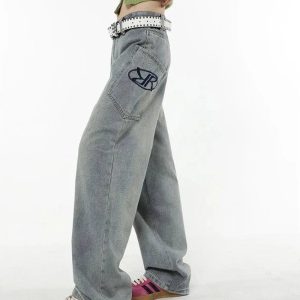 Y2K Loose Fit Logo Jeans - 2000s Fashion, Nostalgia Outfits, Vintage Style