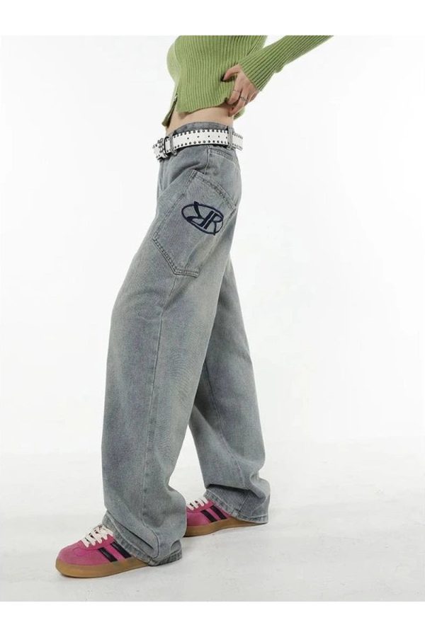 Y2K Loose Fit Logo Jeans - 2000s Fashion, Nostalgia Outfits, Vintage Style