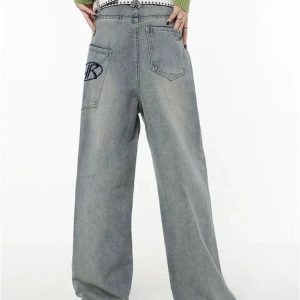 Y2K Loose Fit Logo Jeans - 2000s Fashion, Nostalgia Outfits, Vintage Style