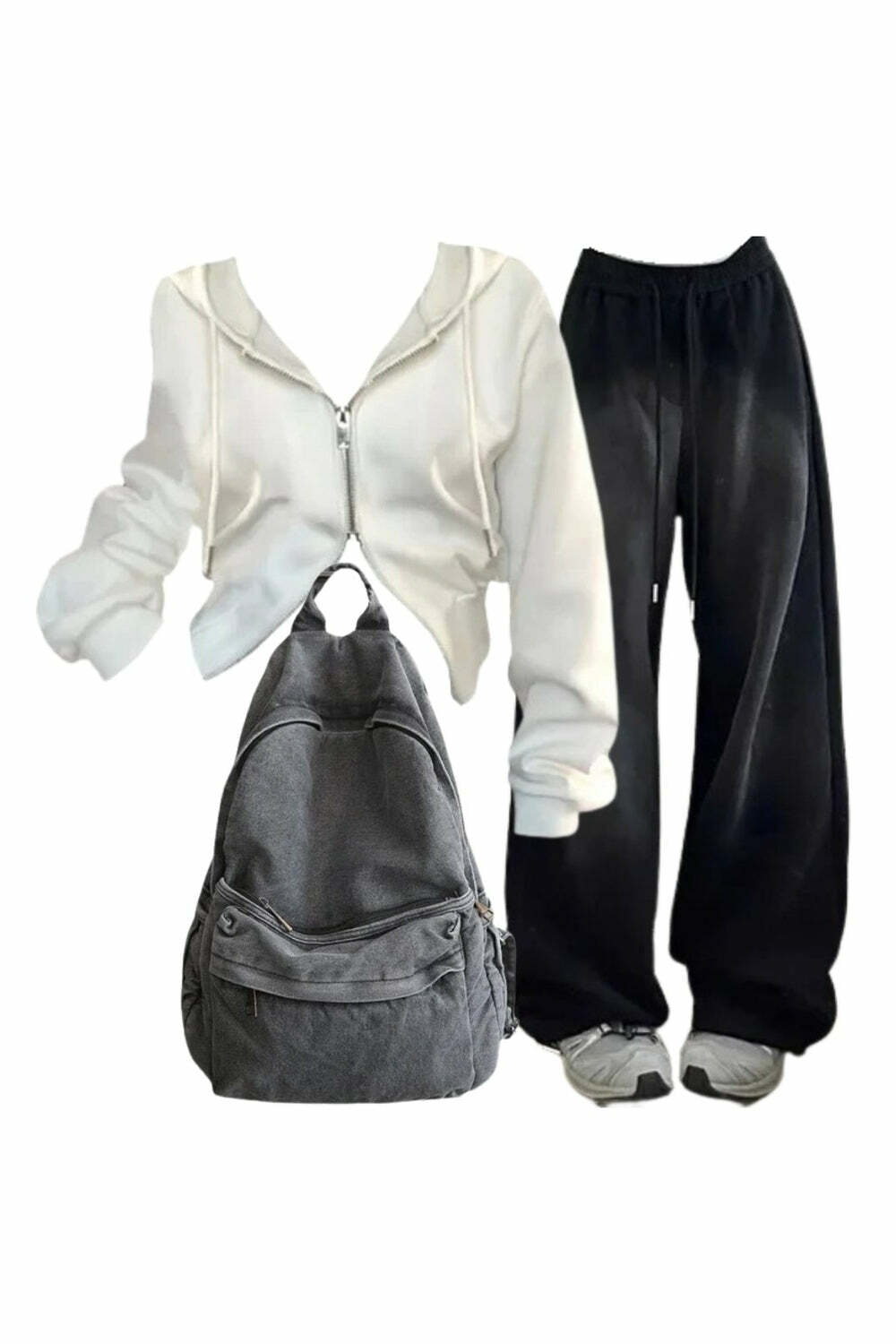 Y2K Outfit: Baggy Grunge Sweatpants & White Zip Hoodie for 2000s Fashion