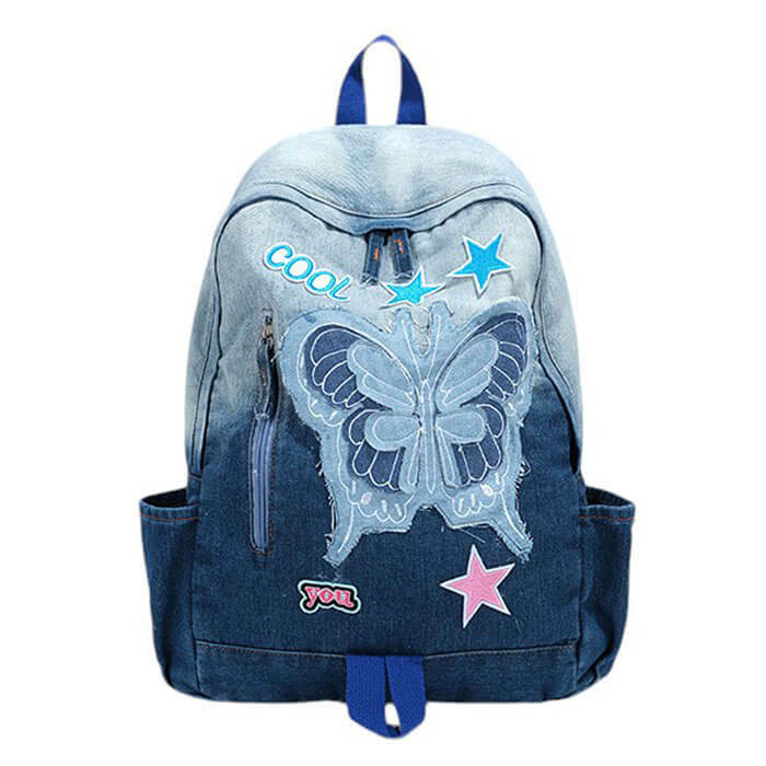 Y2K Style Butterfly Denim Backpack - 2000s Fashion Nostalgia & Outfits