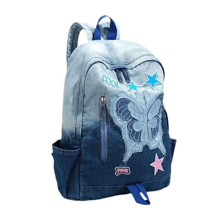 Y2K Style Butterfly Denim Backpack - 2000s Fashion Nostalgia & Outfits